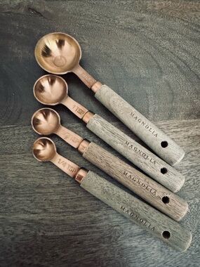 Magnolia Farmhouse Copper Walnut Wood Measuring Spoons Set